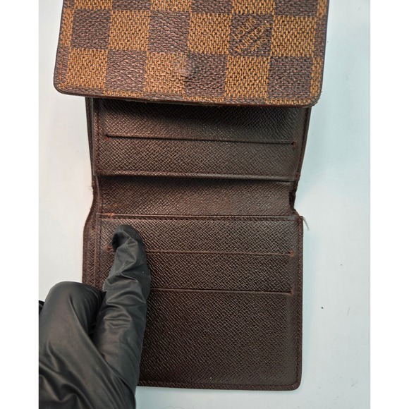 Louis Vuitton Damier Ebene Brown Leather Compact Wallet Card Holder‎ Women's - Picture 5 of 10